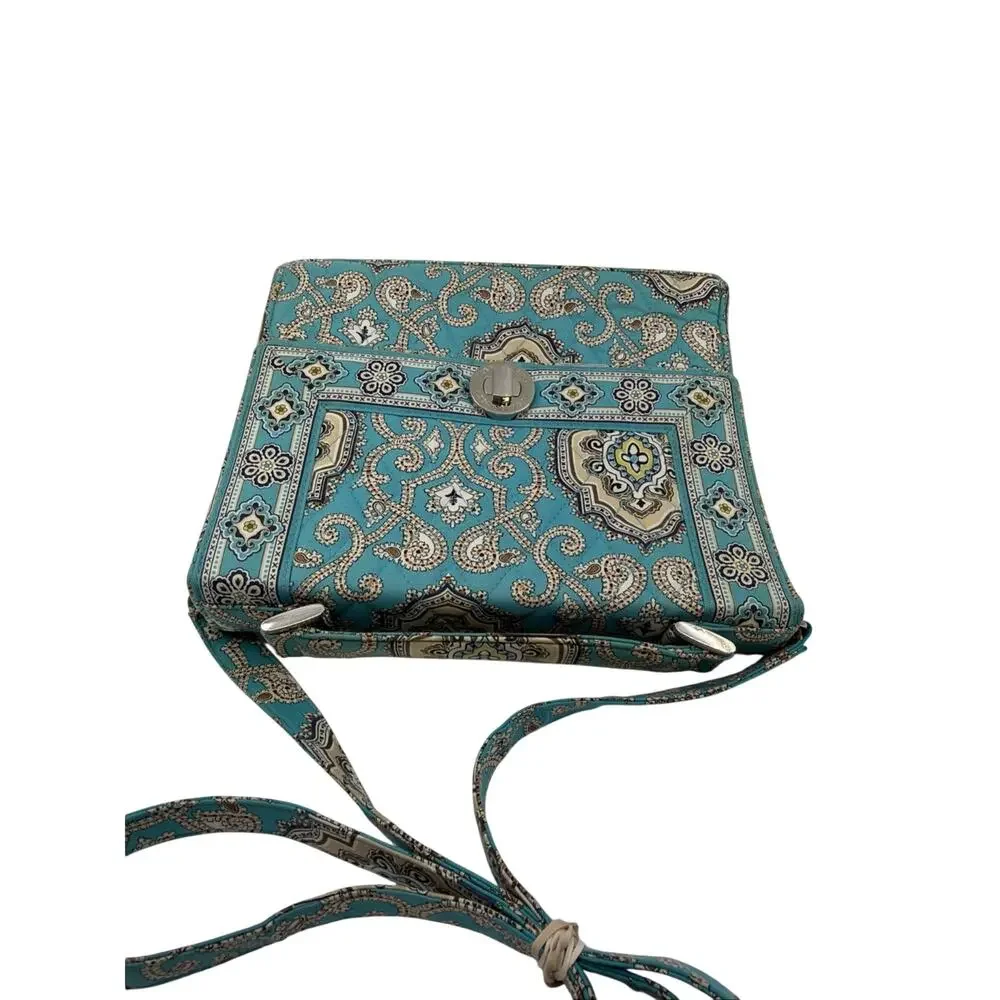 Vera Bradley Julia Turn Lock Satchel Crossbody Turquoise Brown Medallion